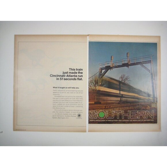 Vintage Southern Railway Train Advertisement Print 1960s Ad 2 Pages - Picture 1 of 2